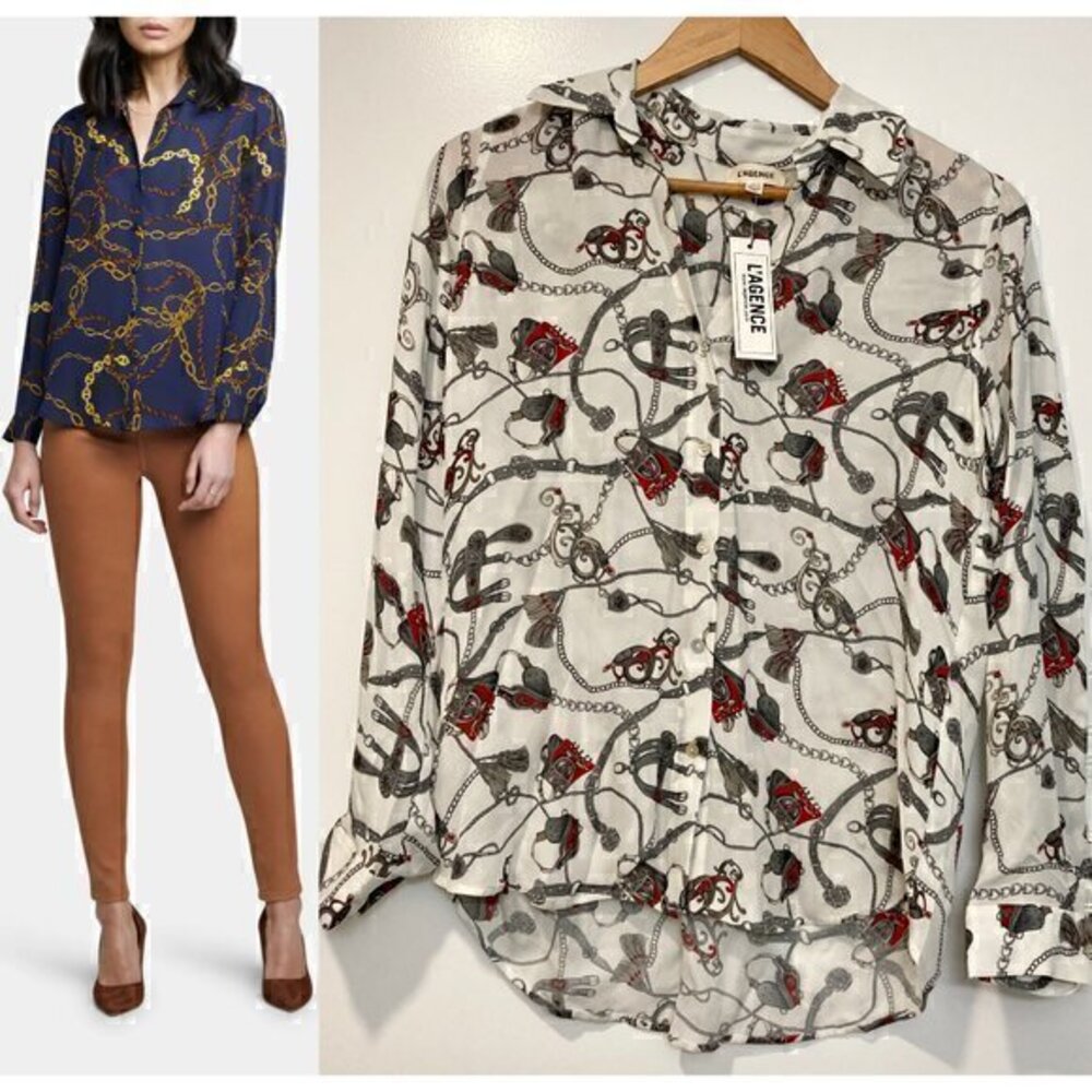 L'AGENCE Nina Long Sleeve Blouse 100% Silk Double Georgette Size XS NWT
